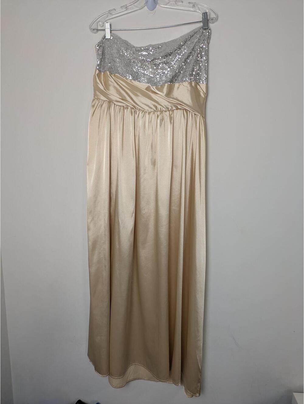 Strapless Gold Silver Satin Sequin Maxi Dress 5XL